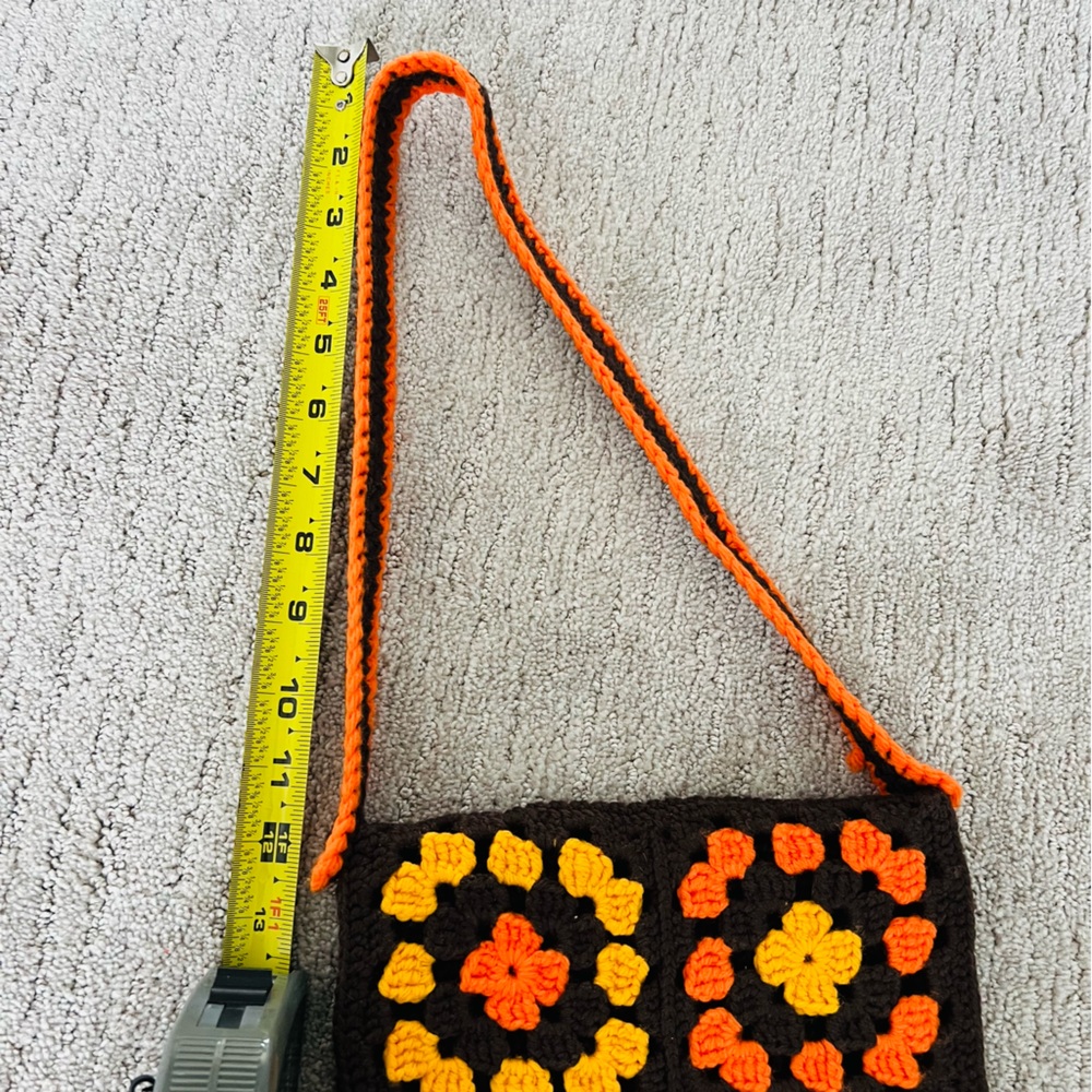 Vintage Crochet Orange and Brown Granny Square Purse - Picture 8 of 11
